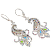 Multi-color sapphire sterling silver earrings with elegant floral design and sparkling gemstones.